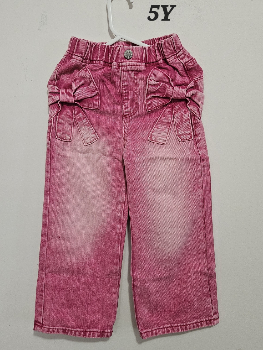 SHEIN Pink Bow-Accent Pull-On Girls Jeans